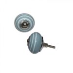 Pomo Cerámica Azul Con Líneas Blancas