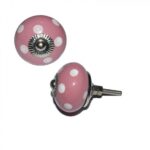 Pomo Cerámica Rosa Con Lunares Blancos