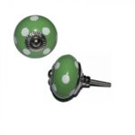 Pomo Cerámica Verde Con Lunares Blancos