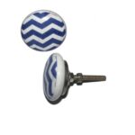Pomo Cerámica Blanco Zig Zag Azul