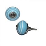 Pomo Cerámica  Azul Líneas Blancas