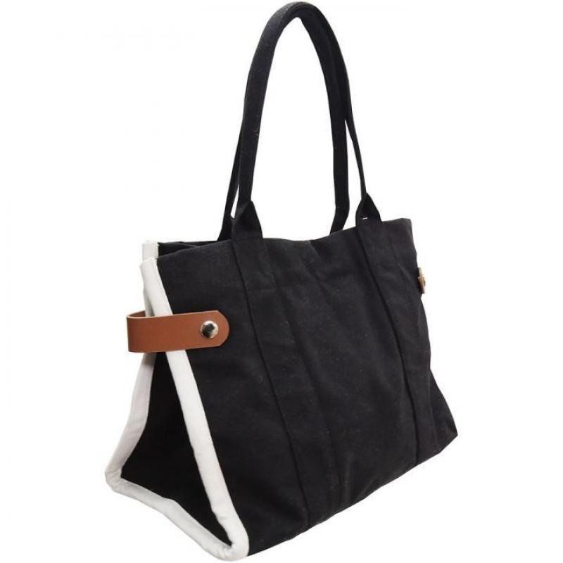 bolso-shopper-negro-blanco-100-algodon-32x23x17cm Bolso Shopper negro y blanco 100% Algodón 340gr 32x23x17 - Imagen 1