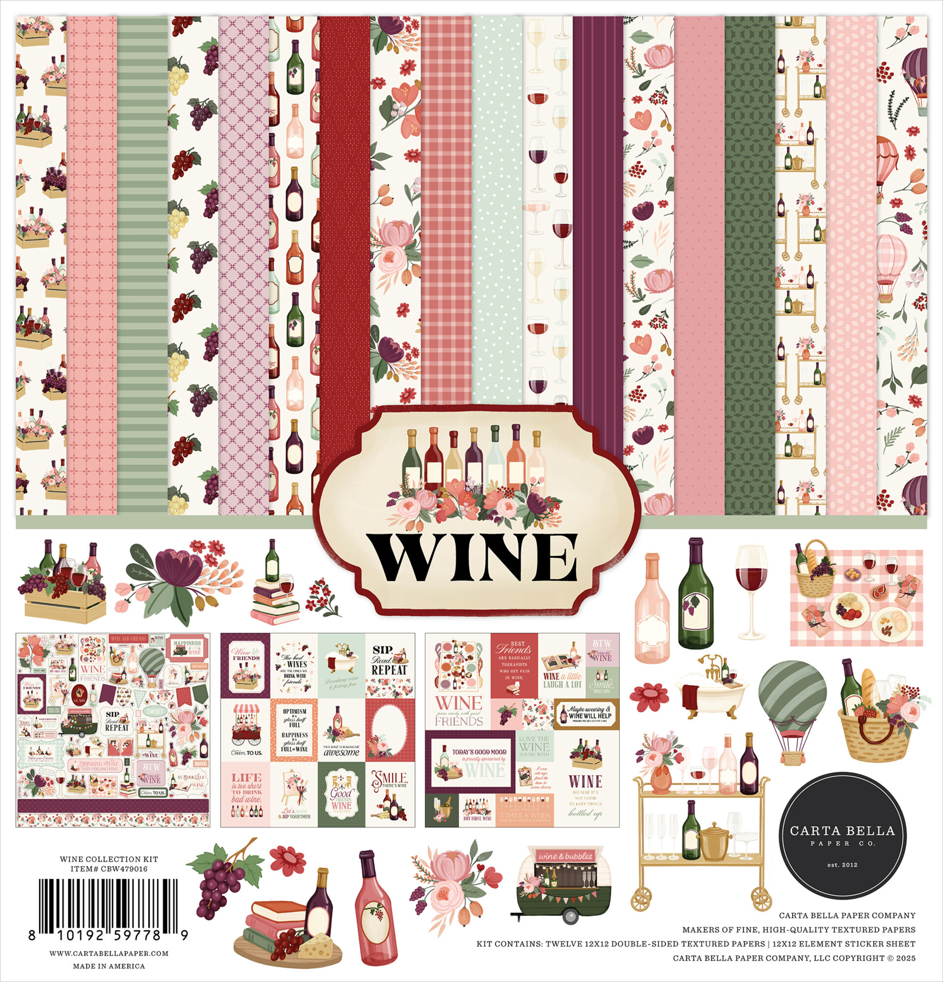 carta-bella-wine-12x12-inch-collection-kit-cbw4790 Block 30x30 wine - Imagen 1