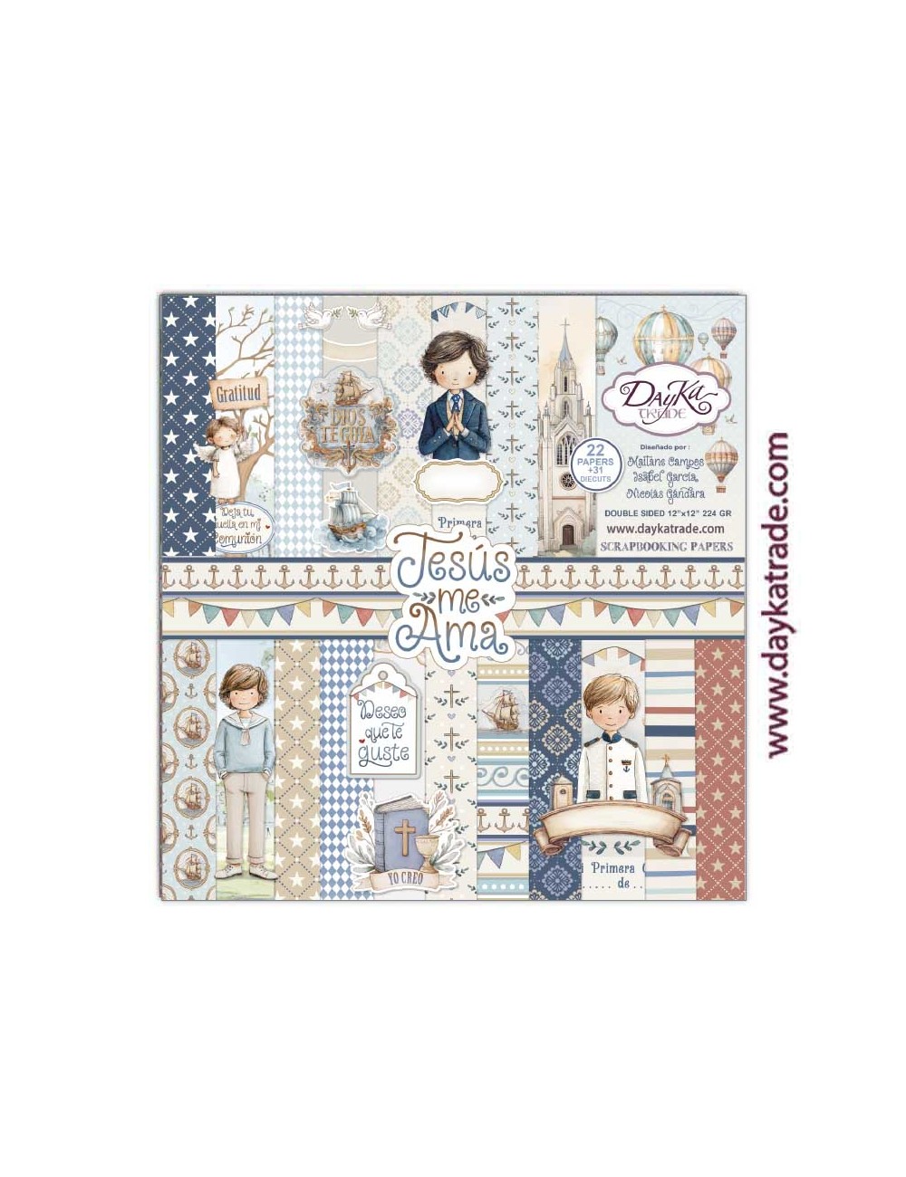 papel-scrap-coleccion-comunion-jesus-me-ama-nino-305x305-cm Block papeles 30x30 Jesus Me ama tonos azules comunión - Imagen 1
