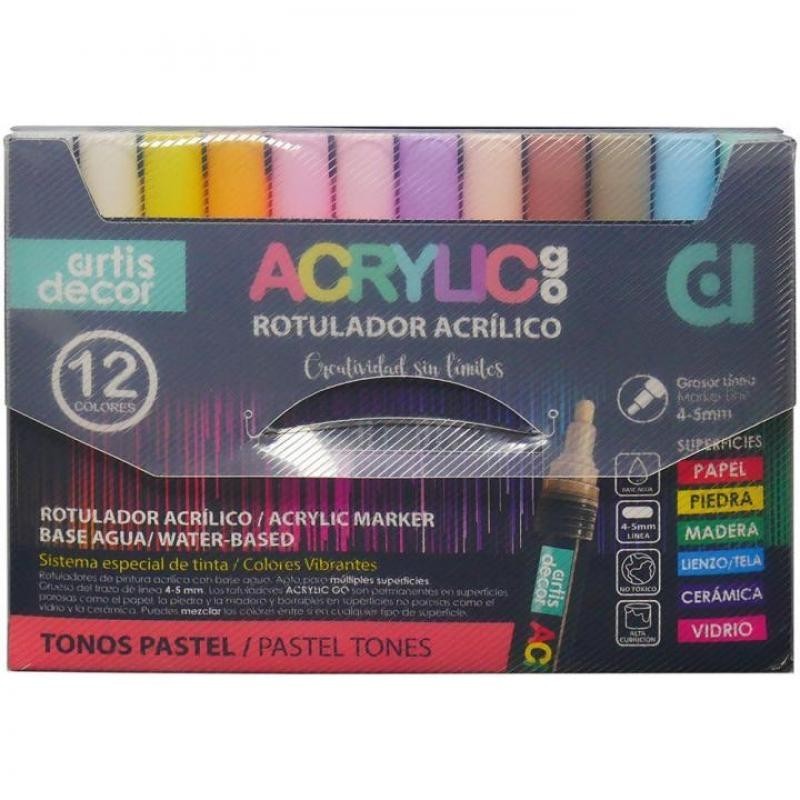 set-12-rotuladores-acrylic-go-4-5mm-tonos-pastel-artis-decor Set de 12 rotuladores acrylic go 4-5 colores pastel - Imagen 1