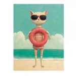 TRANSFER DTF TEXTIL 24x23cm. Cat Beach Style