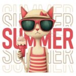 TRANSFER DTF TEXTIL 24x23cm. Summer Cat